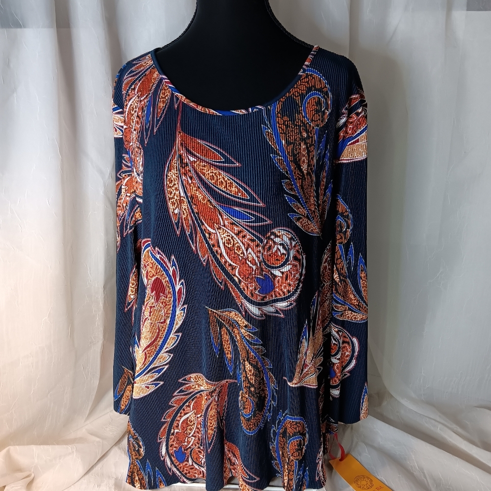 Ruby Rd. Women's Size M Black Multicolor Paisley Design Bell Sleeves Top NWT